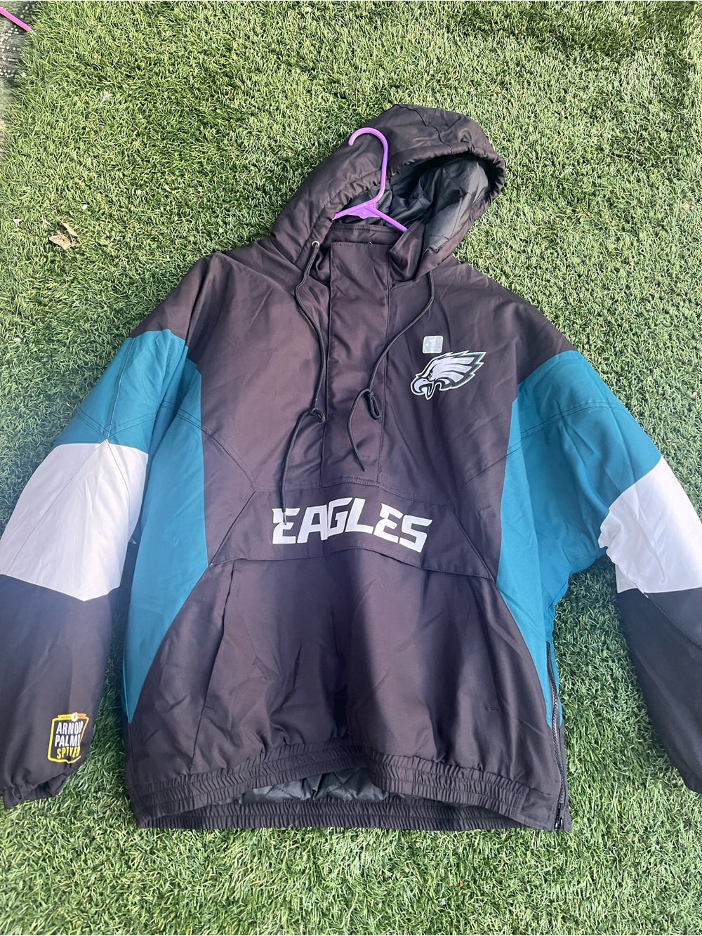 Philadelphia Eagles Black & Teal Hooded Pullover Windbreaker